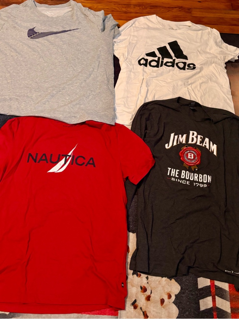 Lot of 4 Logo Crew Neck T-Shirt with Graphics. Nike Adidas Nautica Jim Beam